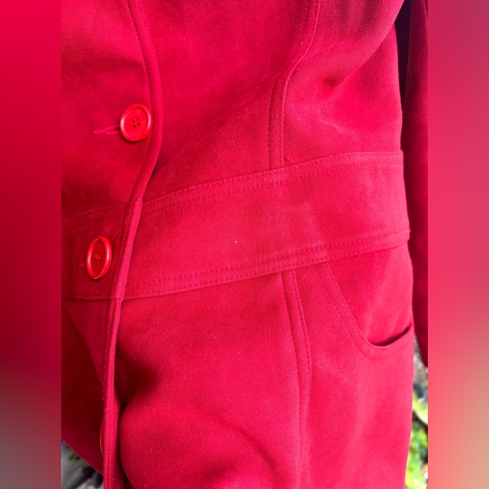 LUDIA Brand Red Button Down Blazer Vintage 80s 90s Suede Lined See Measurements - Picture 6 of 13